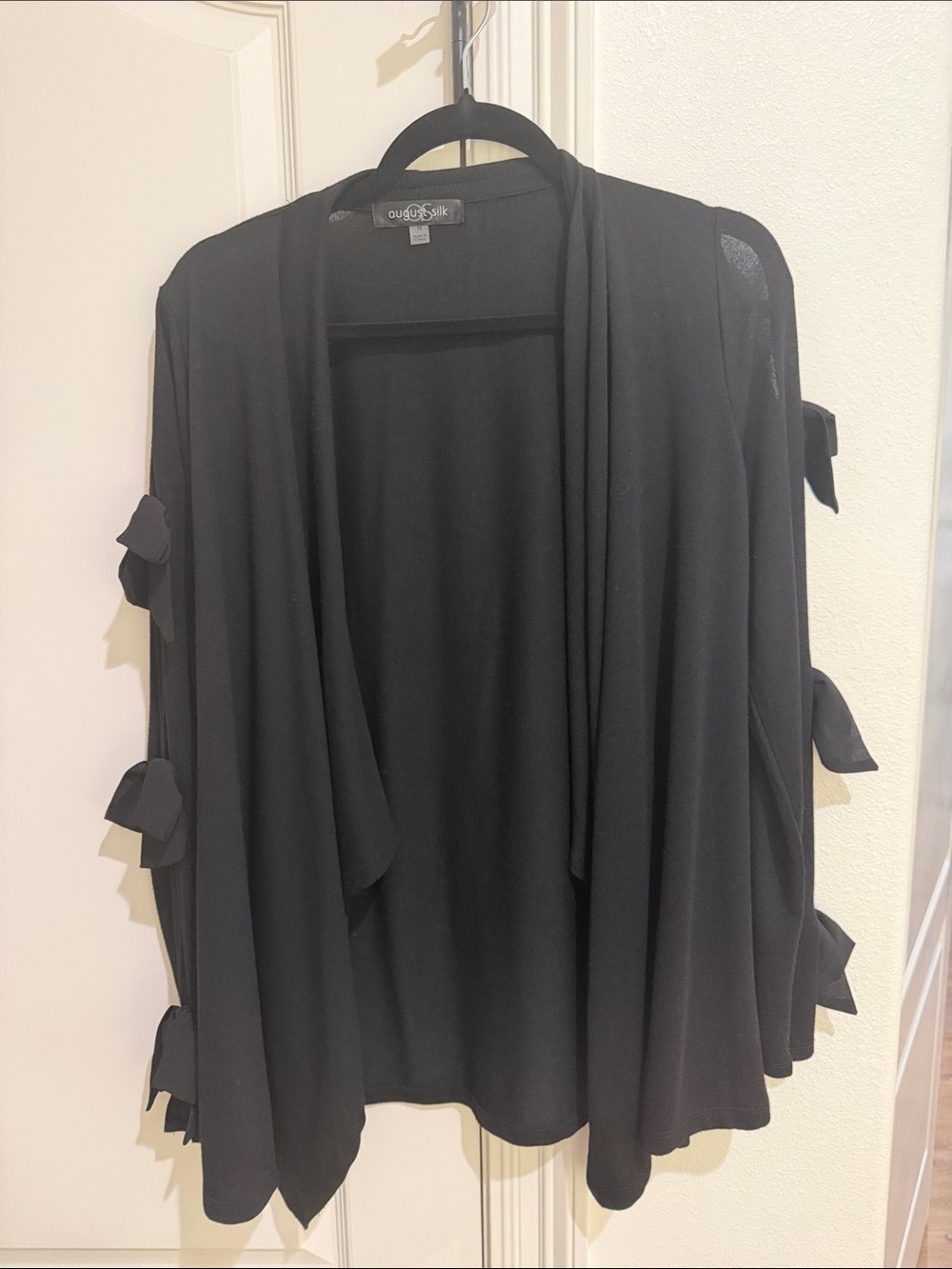 Black August silk cardigan bow arm details size medium